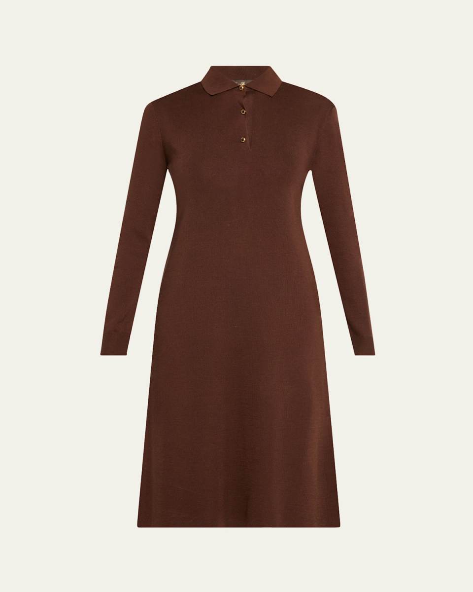 Lyskamm Long-Sleeve Silk Polo Dress